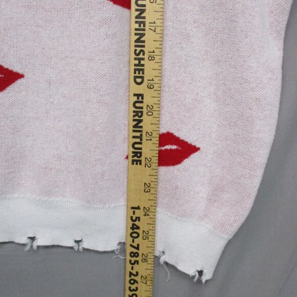 Andree By Unit Balloon Sweater Raw Hem Kiss Lips White & Red Women Size | 2X - Picture 10 of 14